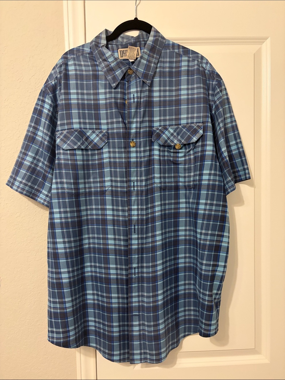 Duluth Trading Co Blue Plaid Short-Sleeve Button-Down
